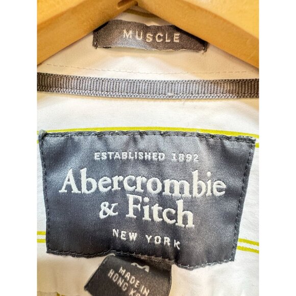 Abercrombie & Fitch Mens Striped Long Sleeve Button-Up Shirt M Muscle Fit White - Picture 3 of 15